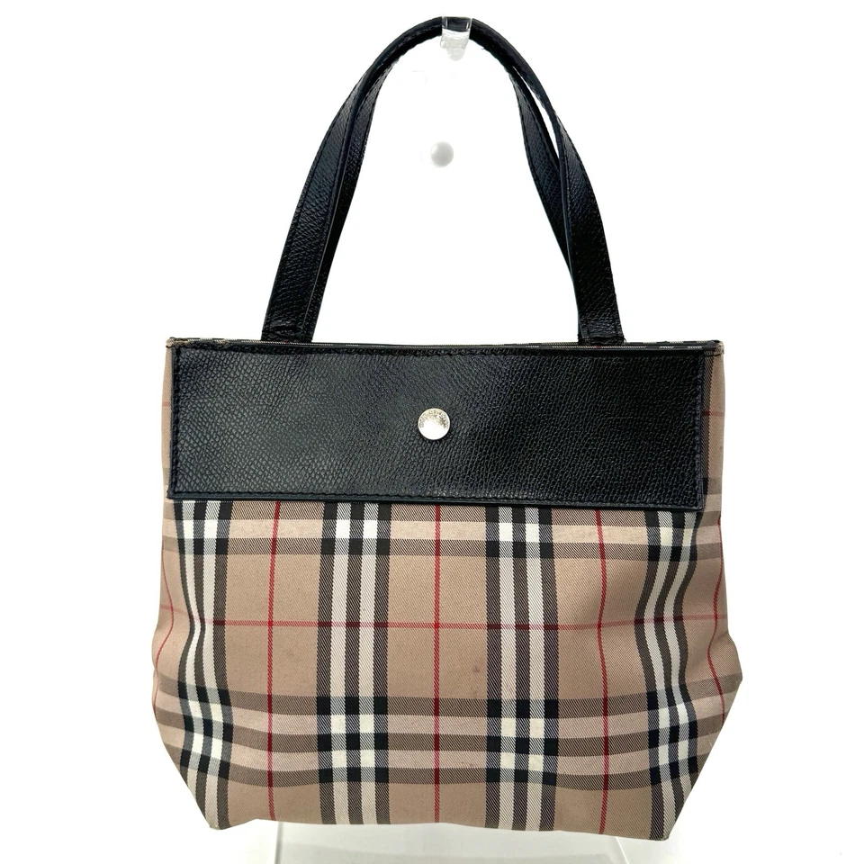 BURBRERRY Hand bag Tote Bag Check Nylon Black Leather Authentic - Image 3 of 4