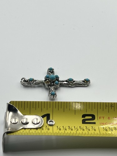 BEAUTIFUL NATIVE AMERICAN TURQUOISE STERLING CROSS Pendant - Picture 7 of 10
