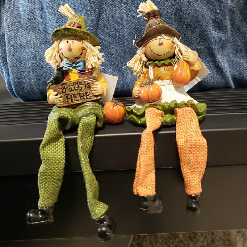 Fall Scarecrow Set Of 2 NWT Shelf Sitter Leg Danger  Home Decor 7"