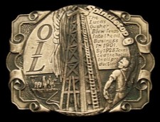 PC08112 GREAT 1980s OIL DERRICK SPINDLETOP TEXAS OILFIELD SOLID BRASS BUCKLE