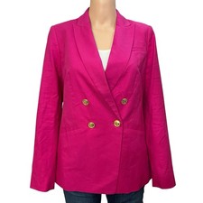 Talbots Double Breasted Blazer Size 2 Cotton Linen Hot Pink Gold Button Preppy