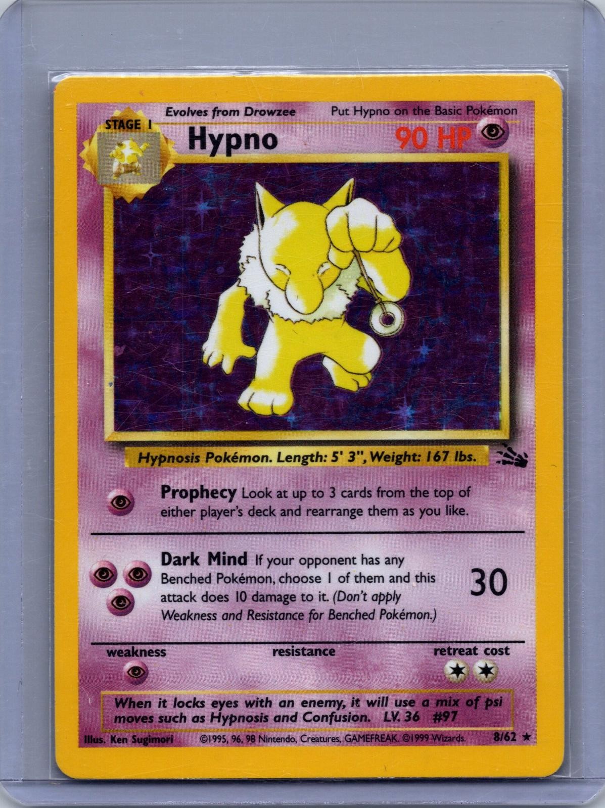 Hypno 8/62 Rare Fossil Pokemon Unlimited Holo Moderately Played