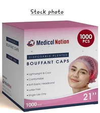 Bouffant Hair Nets Food Service Medical 1000 Pink Women's Disposable Pleated