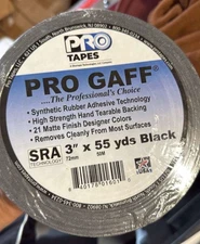 Pro Tapes Pro Gaff 3" Black Gaffers Tape 55 Yard Premium Roll