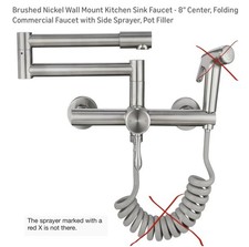 Brushed Nickel Wall Mount Kitchen Sink Faucet - 8" Center, Folding Commercial