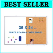 36 x 24 Inch Magnetic Whiteboard  Cork Board Combo - Versatile Message Center