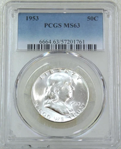 1953 P Franklin Half Dollar PCGS MS63 Frosty White Just Graded New Holder #Y27C