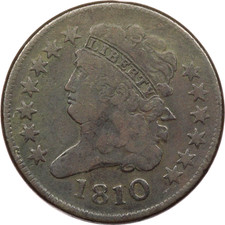 1810 Classic Head Half Cent 1/2C, Fine F+