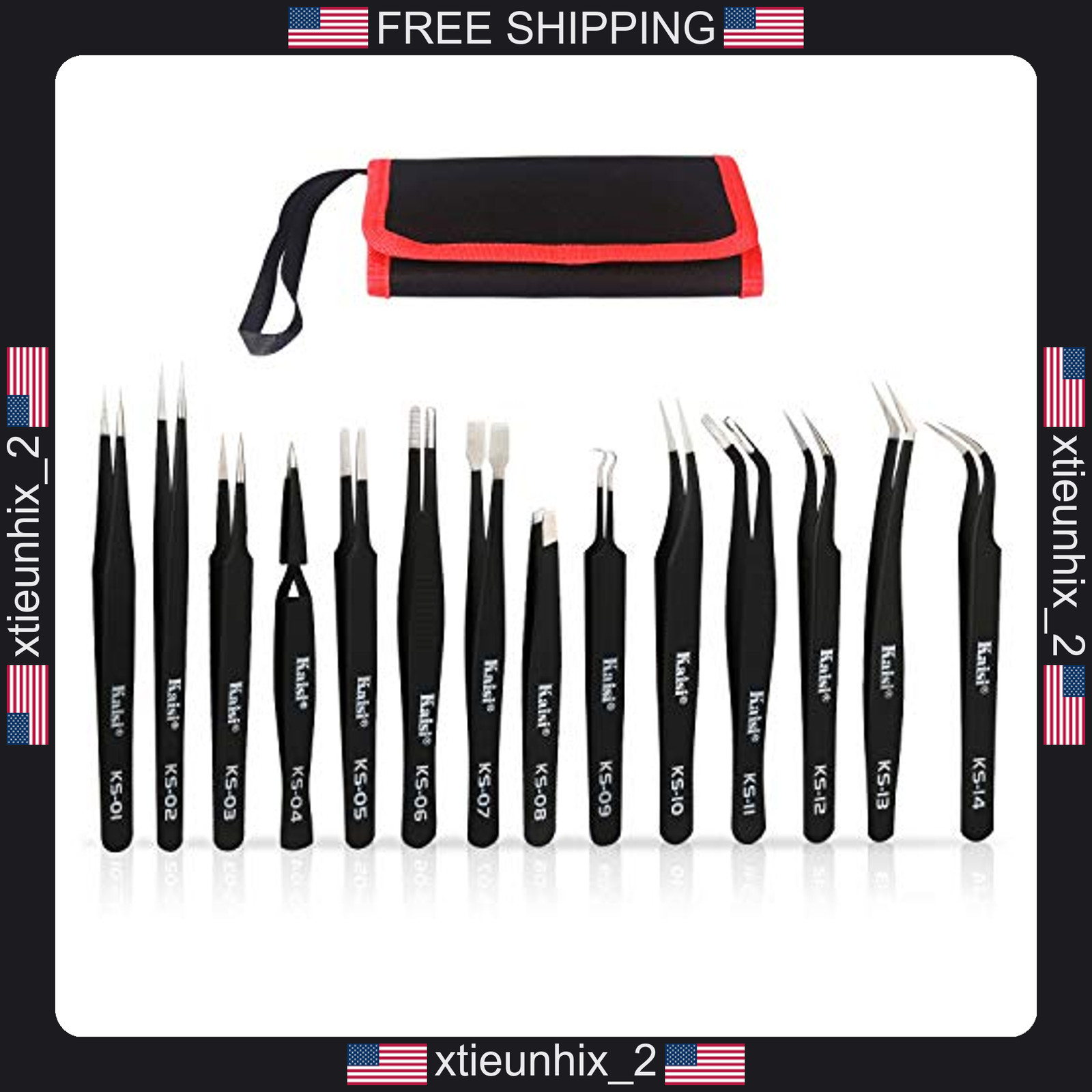 14-Piece ESD Precision Tweezers Set Stainless Steel for Electronics, Jewelry,