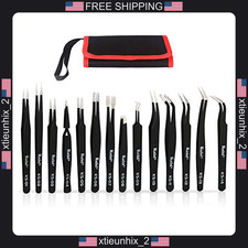 14-Piece ESD Precision Tweezers Set Stainless Steel for Electronics, Jewelry,