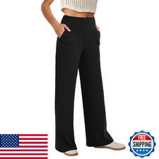 Copyleaf Wide Leg Pants Woman High Waist Yoga Pants Pockets Loose Stretch Dress
