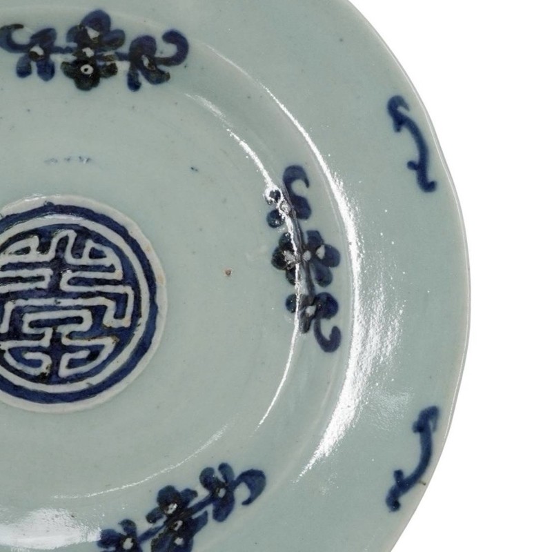 Antique Chinese Qing Dynasty Celadon Glzd, Blue and jade-like color Plate