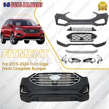 Front Bumper Cover Complete Kit W/ Grille & Fog Lights Fit 2019-2024 Ford Edge
