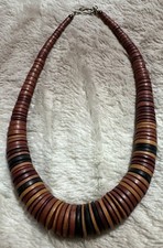 Bohemian Hippie Wood Neckless/Chocker 17  Multicolor Flat Disks