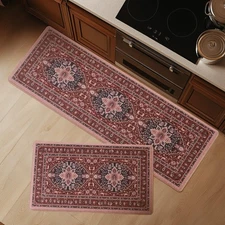 2 PCS Anti-Fatigue Kitchen Mats Set Waterproof Medallion Cushioned Floor Rugs