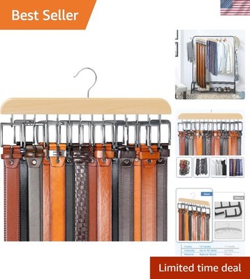 Patented Design Wood Belt Rack - Sturdy Organizer for 42 Belts & Accessories