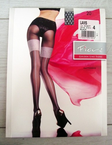 Fiore Golden Line 'Lavis' Seamed Mock Stockings/Faux Strapsstrumpfhose schwarz/L