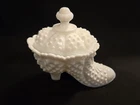 Vintage Fenton White Hobnail Milk Glass Victorian Shoe Boot Dish w/ Lid