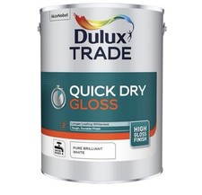 Dulux Trade Quick Dry Gloss - Water Based Paint - Pure Brilliant White 5L Can