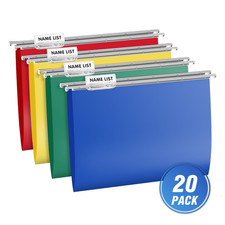 Heavy Duty Plastic Hanging File Folders with Metal Hook, 20 PACK