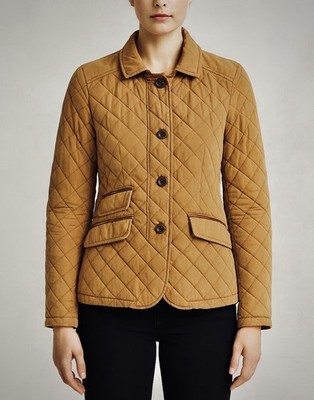 Massimo Dutti Women Small Riding Jacket Equestrian Diamond Quilted Brown Preppy