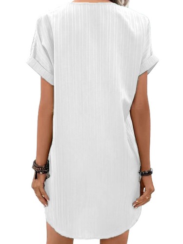 Women Button Down Shirt Dresses Summer Cotton Linen Dress V-Neck Mini Dress6628