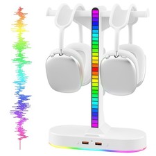 Dual Headphones Stand with Charger for Men, Headset Holder White