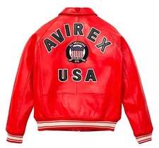 Men’s Avirex Red Real Bomber American Flight Jacket Leather Jacket for Men Gift