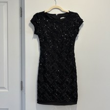 Eliza J Black Cocktail Sequin Dress with cap sleeves size 0