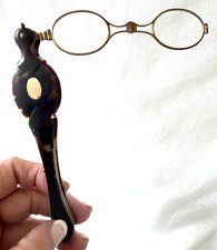 Antique Victorian Tortoise Looking Folding Lorgnette Eyeglasses / Opera - RARE