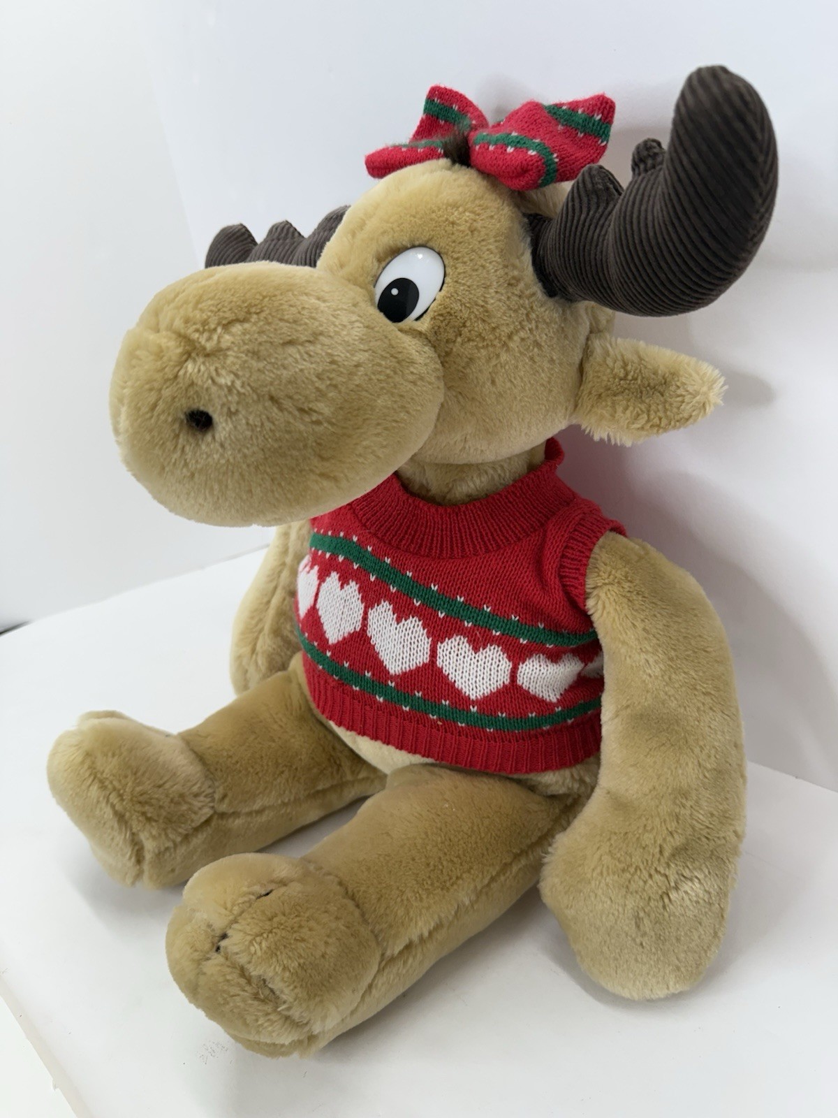 1987 Commonwealth 18" Holly Plush Girl Moose Stuffed Animal Holly Sweater & Bow 
