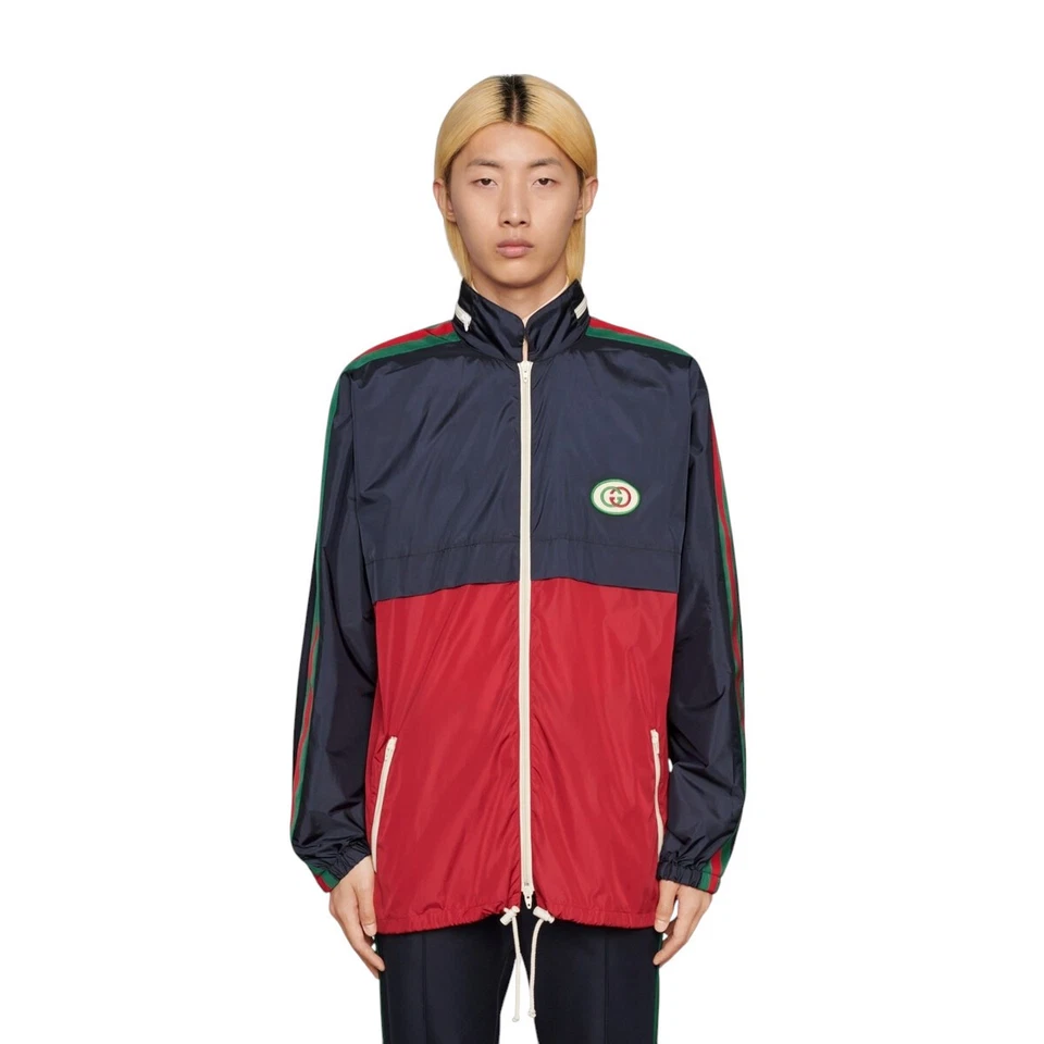 Auténtica chaqueta cortavientos Gucci para hombre azul marino entrelazada G 666558 nueva $1600 Foto 3 de 4