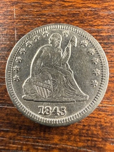 1845-P Seated Liberty Quarter 25C SHARP AU+ DETAILS! Great Coin!! SHIPS FREE!