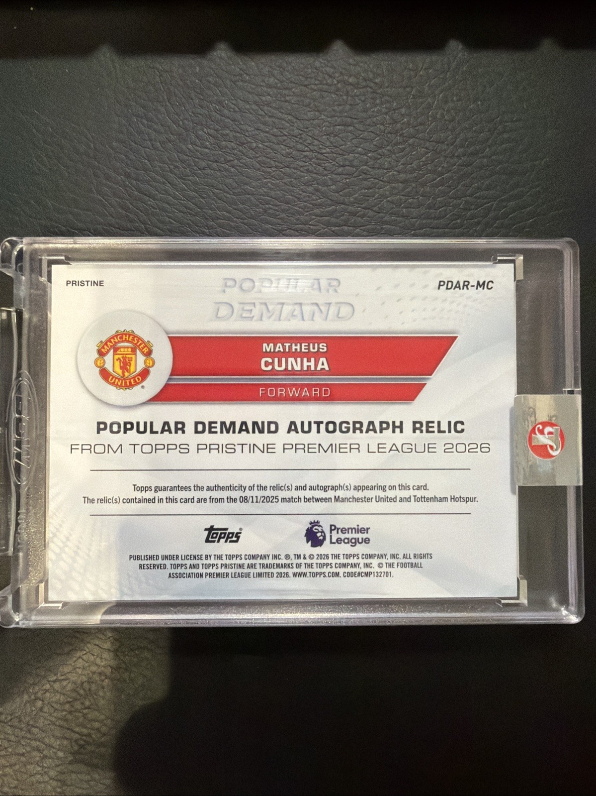 2026 Topps Pristine Matheus Cunha Purple /99 Auto Manchester United view 2