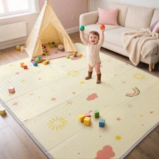 Extra Large Foldable Play Mat, Reversible Baby Play Mat with Edge Reinforceme...