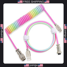 USB C Mechanical Keyboard Coiled Cable Braided Aviator Connector Rainbow