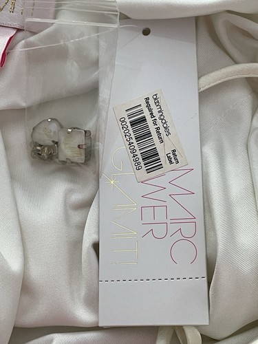 ¡Marc Bouwer Glamit nuevo con etiquetas! Vestido de toga sedoso satinado con cuentas adornado marfil 2 $495 - Imagen 16 de 19