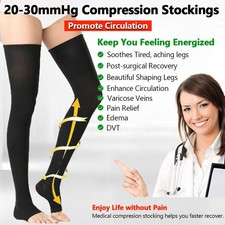 Compression Sock 30-40mmHg Thigh High Support Stockings Medical Relief Open Toe