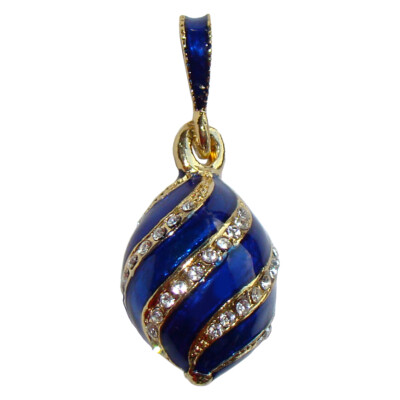 Pendentif œuf Fabergé Style - Email Bleu Et Strass - Bijou Fantaisie Russe - Neuf Avec étiquettes