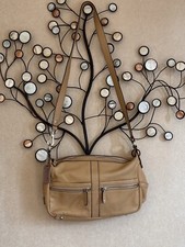 Tignanello Caramel Beige Pebble Leather Shoulder/crossbody Bag Outer Pockets Vgc