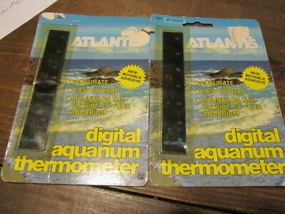 2 VINTAGE Aquarium Fish Tank Thermometer Stickers Reptile ATLANTIS CON AGRA USA