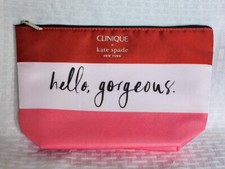 CLINIQUE x Kate Spade  HELLO GORGEOUS  Zippered Cosmetic Make-up Bag Red, White,
