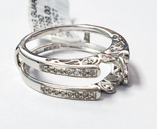 White Gold Round Diamond Solitaire Enhancer Ring Guard Cathedral Wrap Bridal