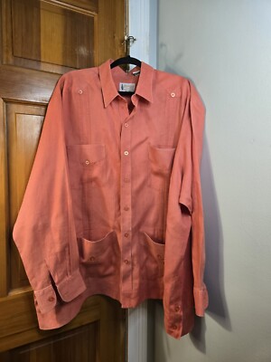 Ramon Puig El Rey De La Guayabera Cuban Frml Shirt 100% Linen Coral Sz 3XL *flaw