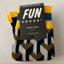 FUN SOCKS MENS DRESS CREW SOCKS GEOMETRIC PATTERN OS NWT