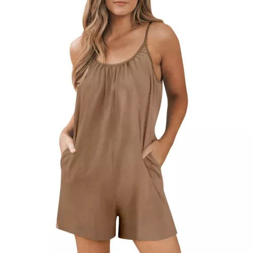 Chic Women Wide Leg Short Rompers Summer Loose Jumpsuits Sleeveless with Pockets - Picture 10 of 20