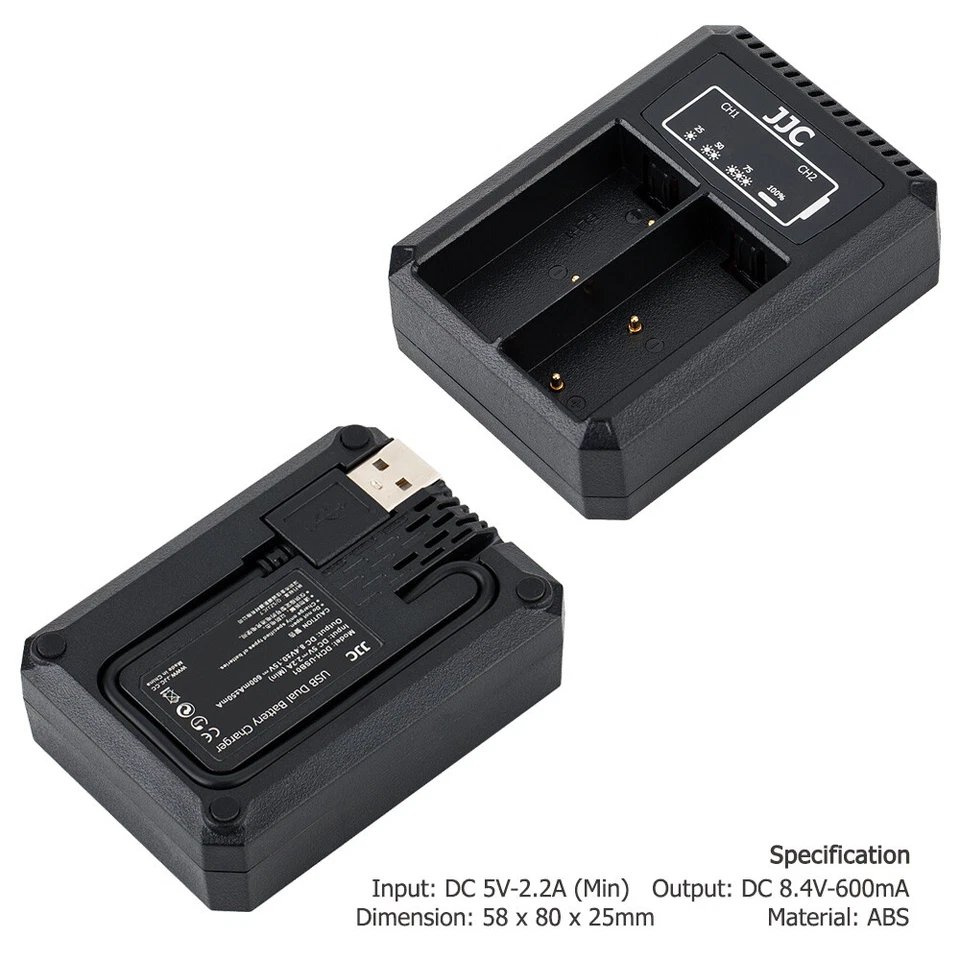 Cargador de batería de doble cámara USB JJC para Olympus BLH-1 en E-M1 Mark II III E-M1X Foto 4 de 4