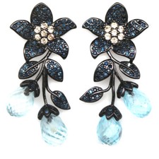 925 Sterling Silver 7 x 9 mm. Sky Blue Topaz  Blue Sapphire Earrings