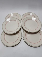 6 Corning Corelle NUTMEG Bread Butter Dessert Plates Red Grey Rings 6.75 Inches