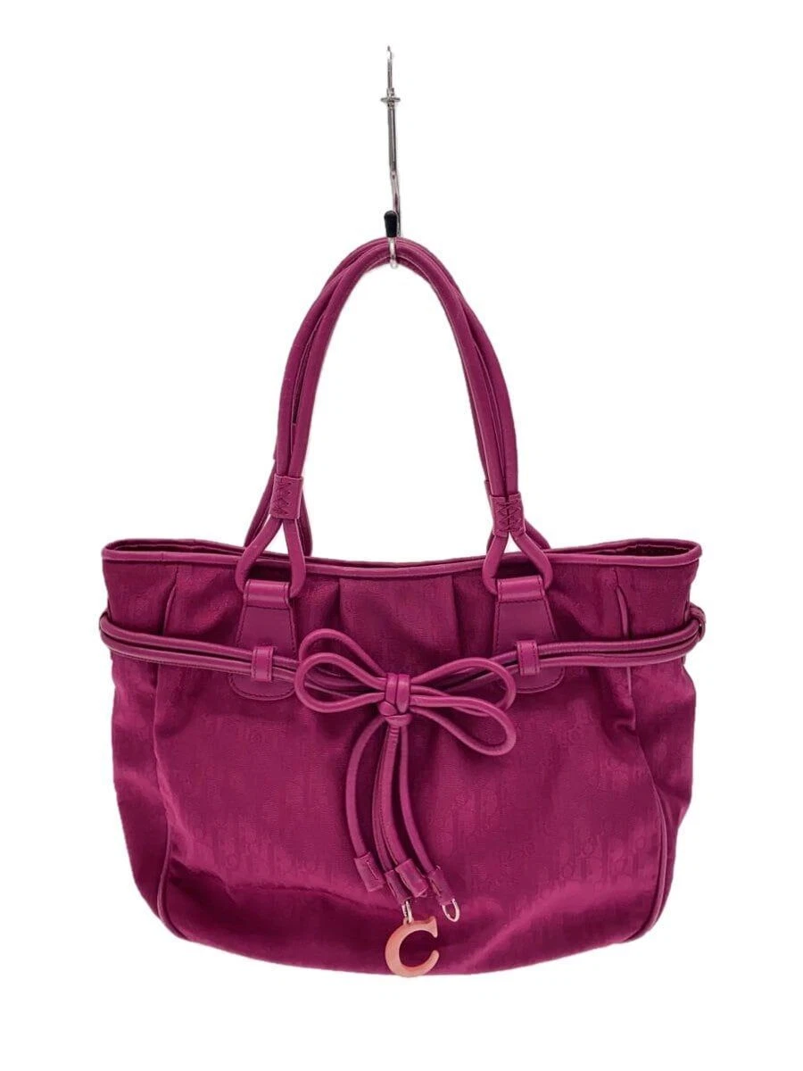 Sac à main Christian Dior trotteur cuir ruban fourre tout nylon rose motif complet occasion